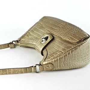 Gold Bronze Faux Leather Croc Embossed Handbag/ Shoulder Purse Magnetic Closure